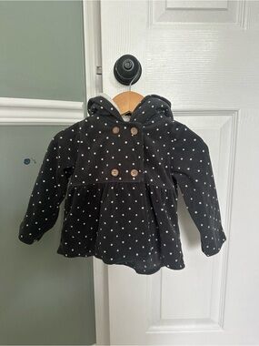 Carter's Black Hooded Polka Dot Peacoat Jacket